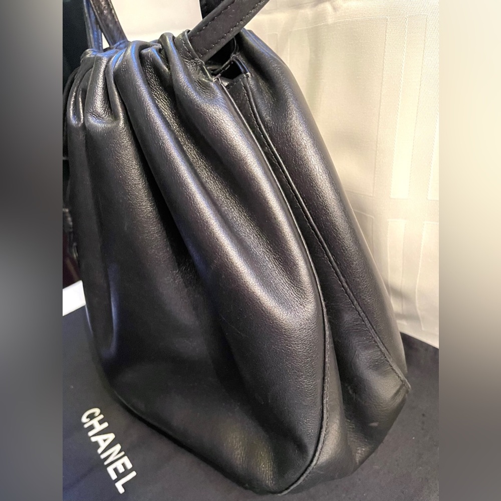 Authentic Chanel Leather Drawstring Shoulder Bag - image 5